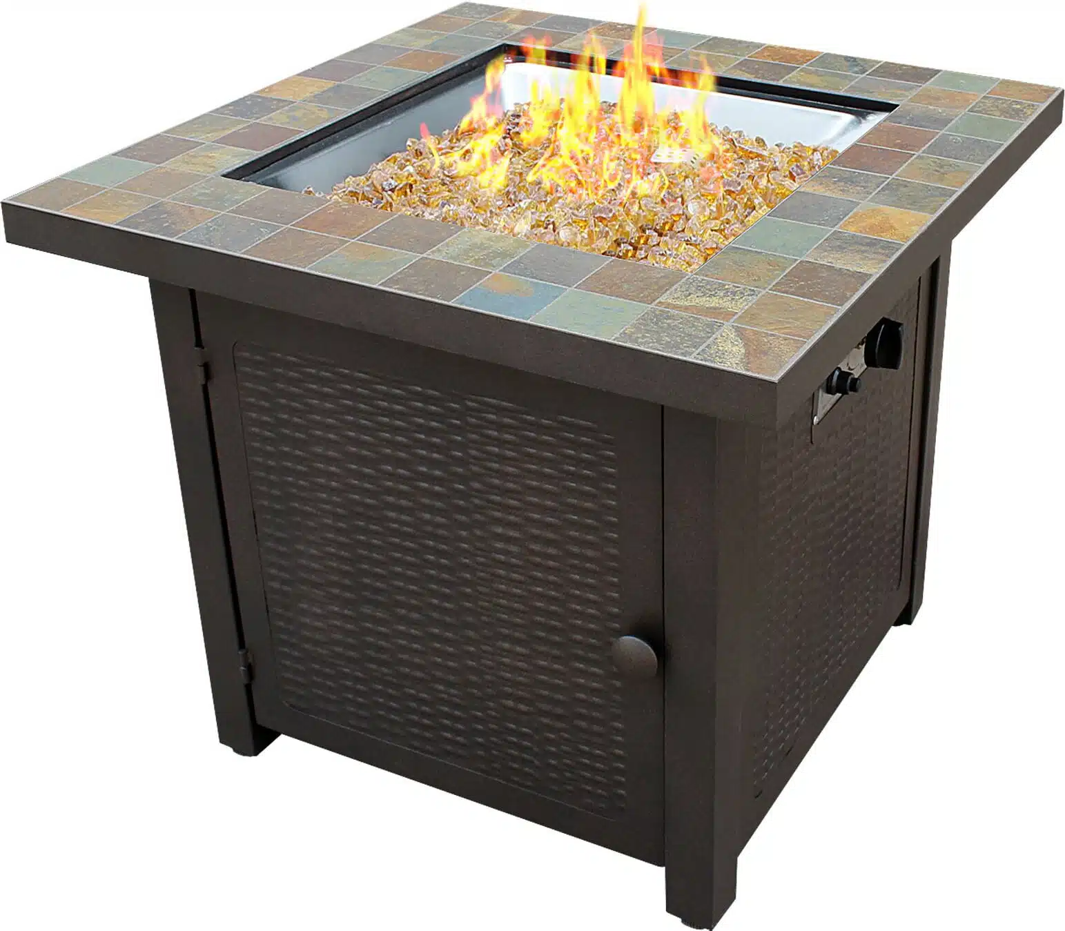 Square Slate Fire Pit in Bronze