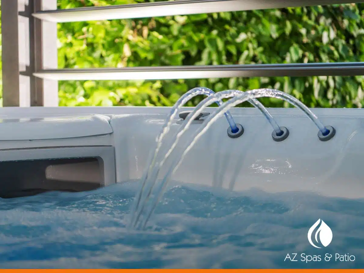 Saltwater hot tub with soothing water jets, perfect for relaxation and comfort.